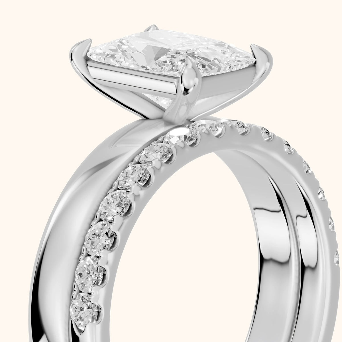 Josephine Split Shank Pavé Radiant Diamond Engagement Ring in White Gold - slant-view.webp