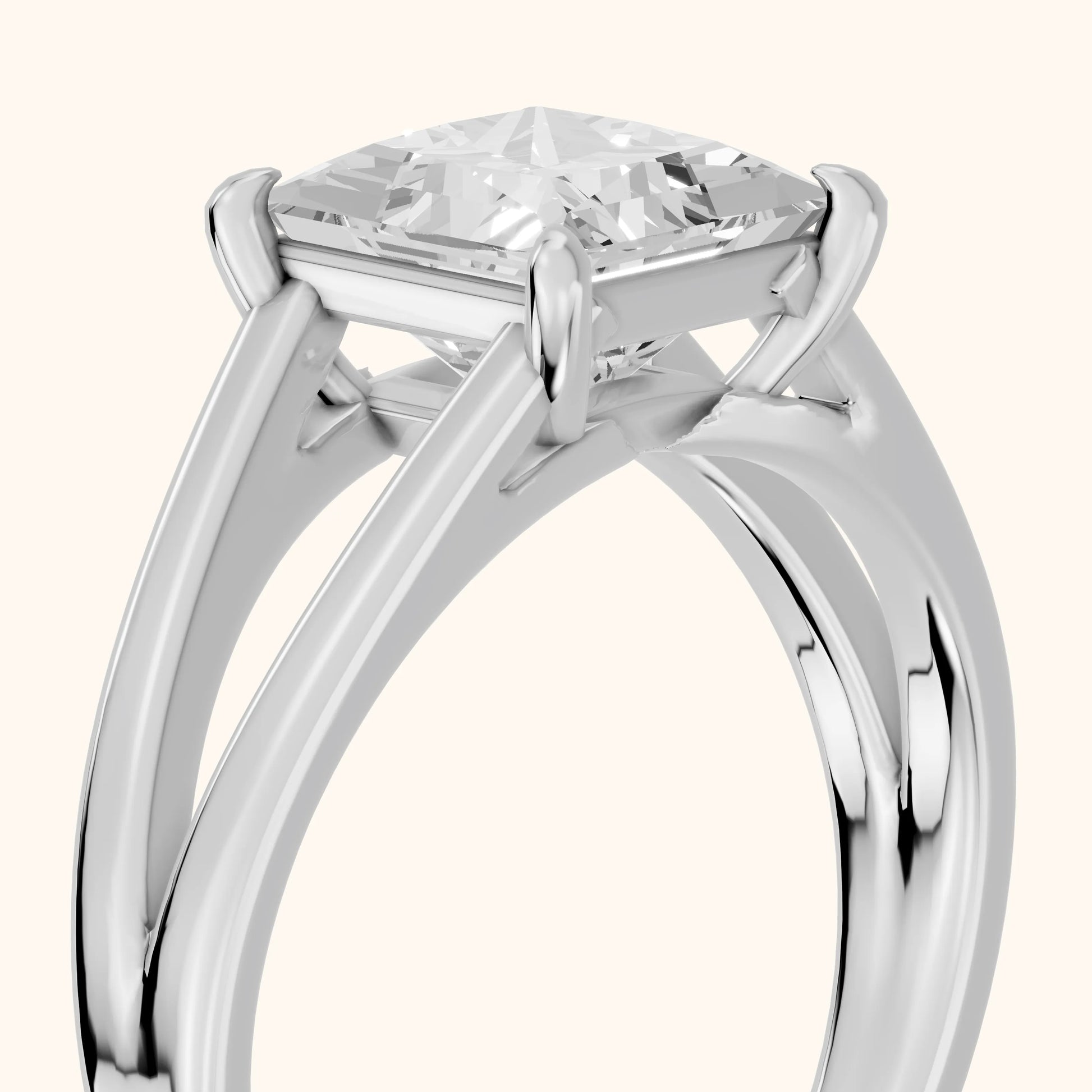 Giselle Solitaire Split Shank Princess Diamond Engagement Ring in Platinum - slant-view.webp