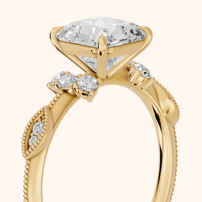 Naomi Vintage Milgrain Radiant Diamond Engagement Ring in Yellow Gold - slant-view.webp