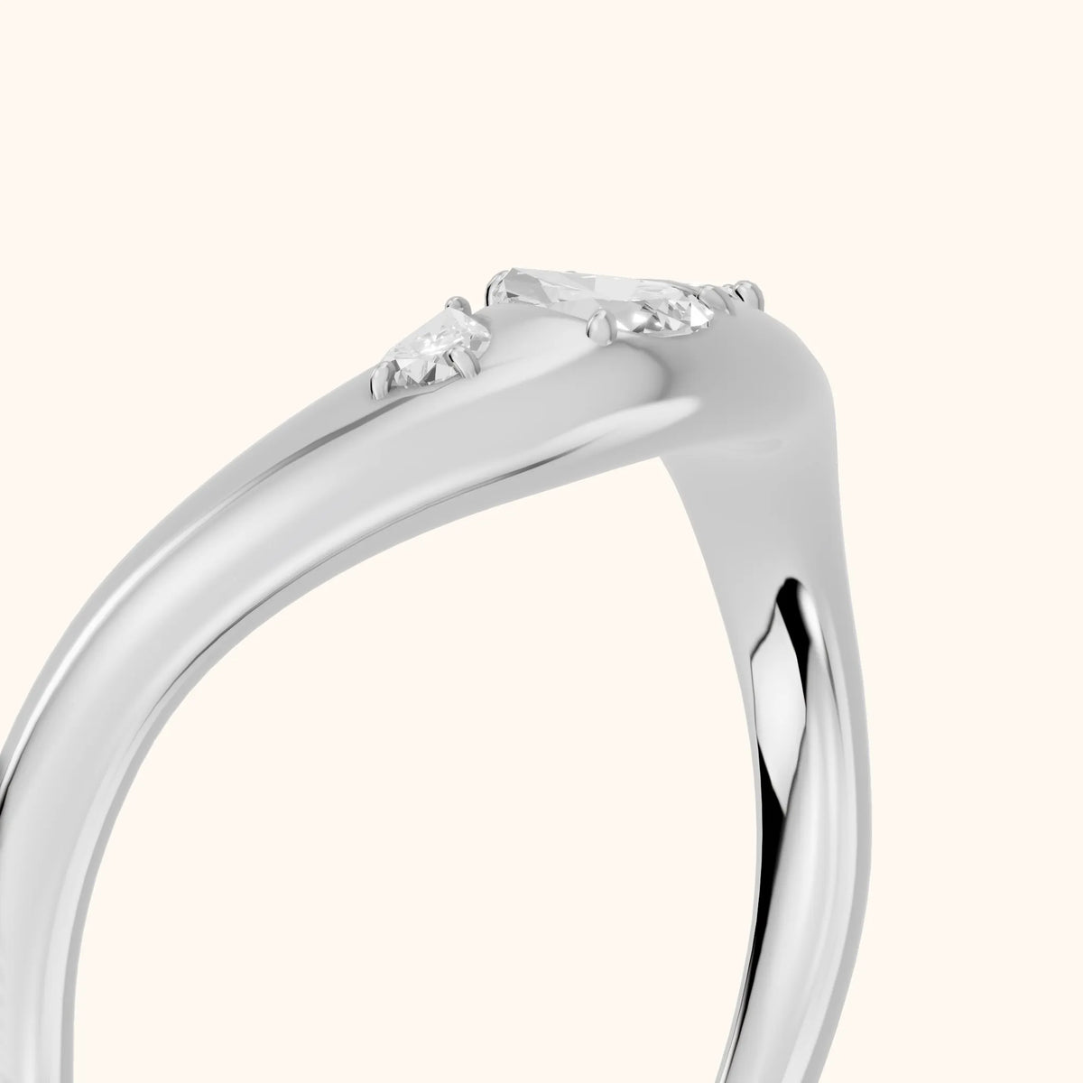 Laia Curved Contour Pear Diamond Wedding Band in Silver - slant-view