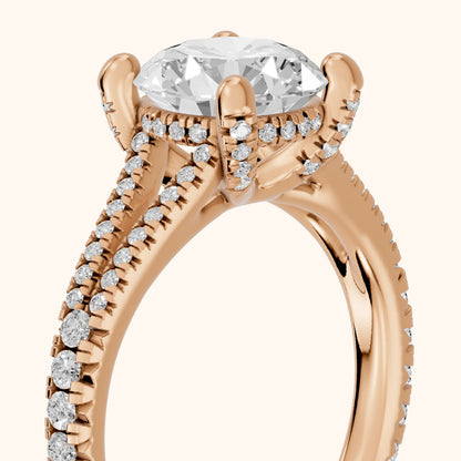 Giovanna Hidden Halo Split Shank Round Diamond Engagement Ring in Rose Gold - slant-view.webp