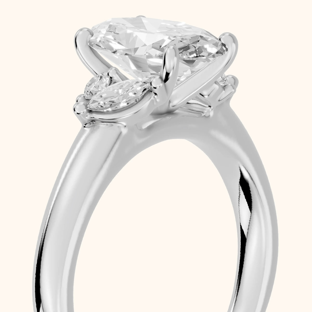 Napa Leaf Cluster Oval Diamond Engagement Ring in Platinum - slant-view.webp