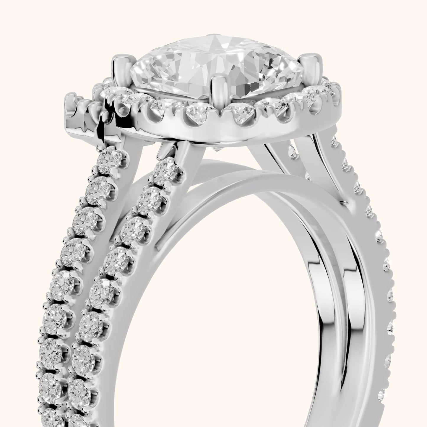 Kira Halo Split Shank Cushion Diamond Engagement Ring in Silver - slant-view.webp