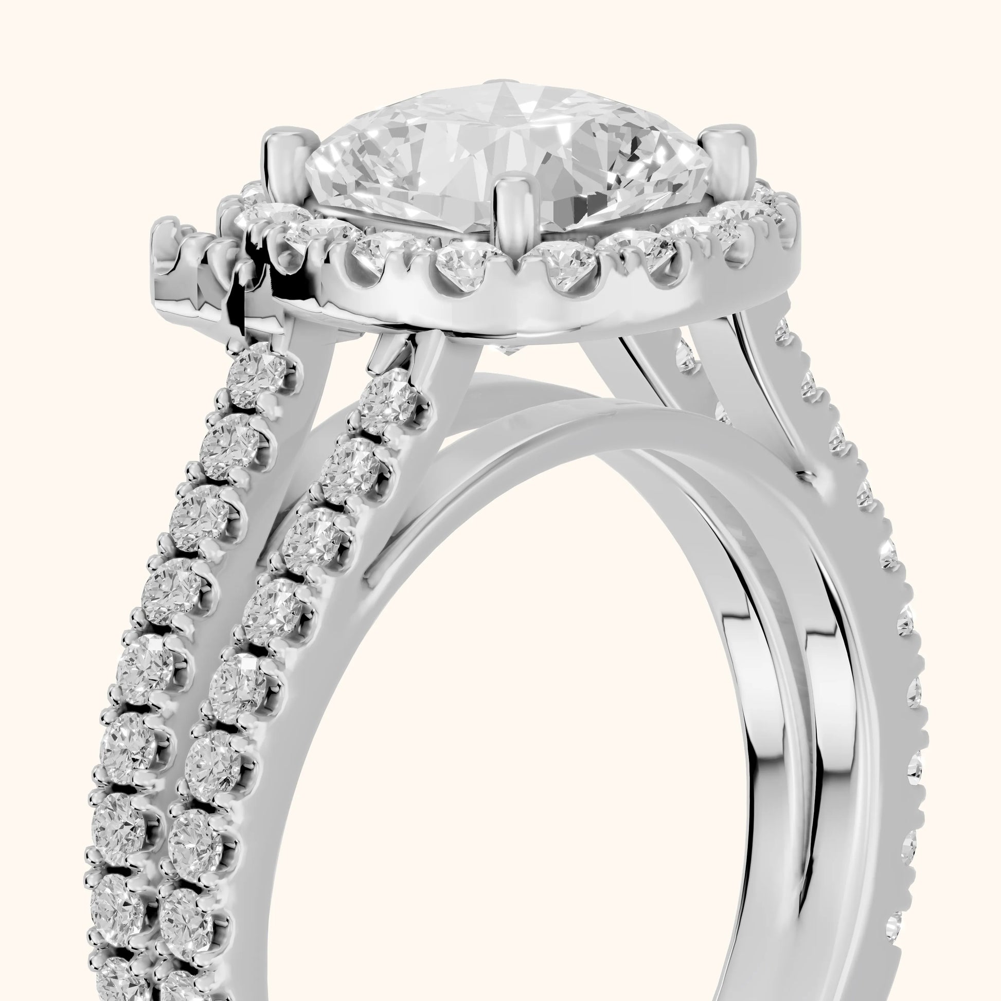 Kira Halo Split Shank Cushion Diamond Engagement Ring in Silver - slant-view.webp