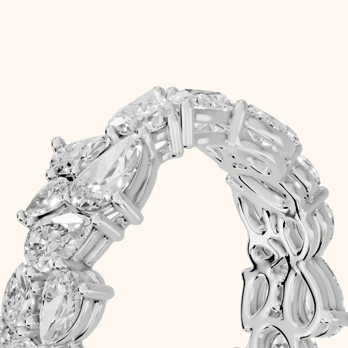 Fleur Shared Prong Pear Diamond Eternity Band in Silver - slant-view