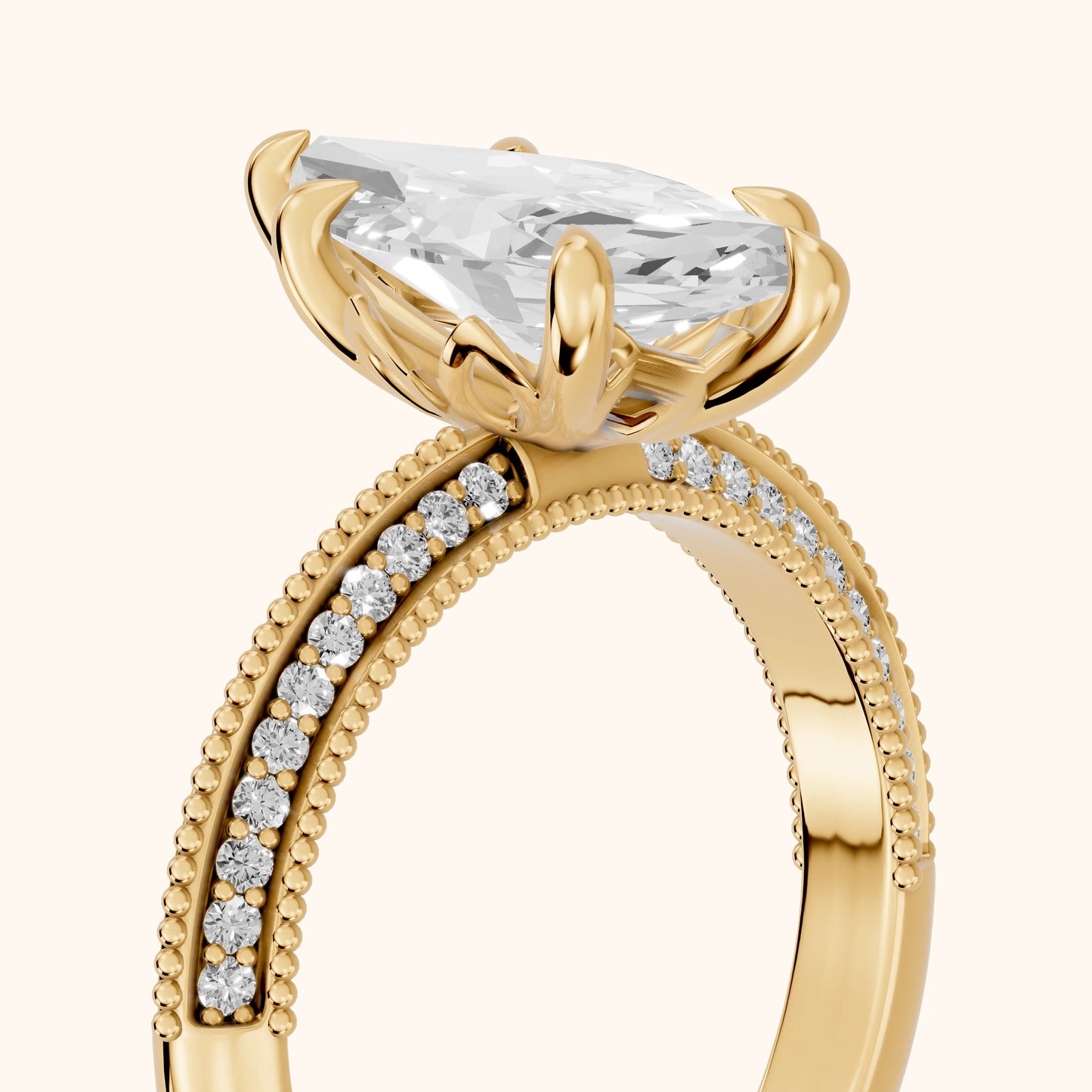 Indie Vintage Milgrain Marquise Diamond Engagement Ring in Yellow Gold - slant-view.webp