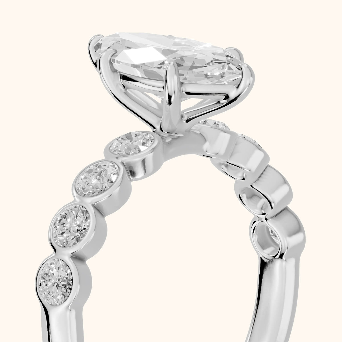 Edie Beaded Bezel Marquise Diamond Engagement Ring in Platinum - slant-view.webp