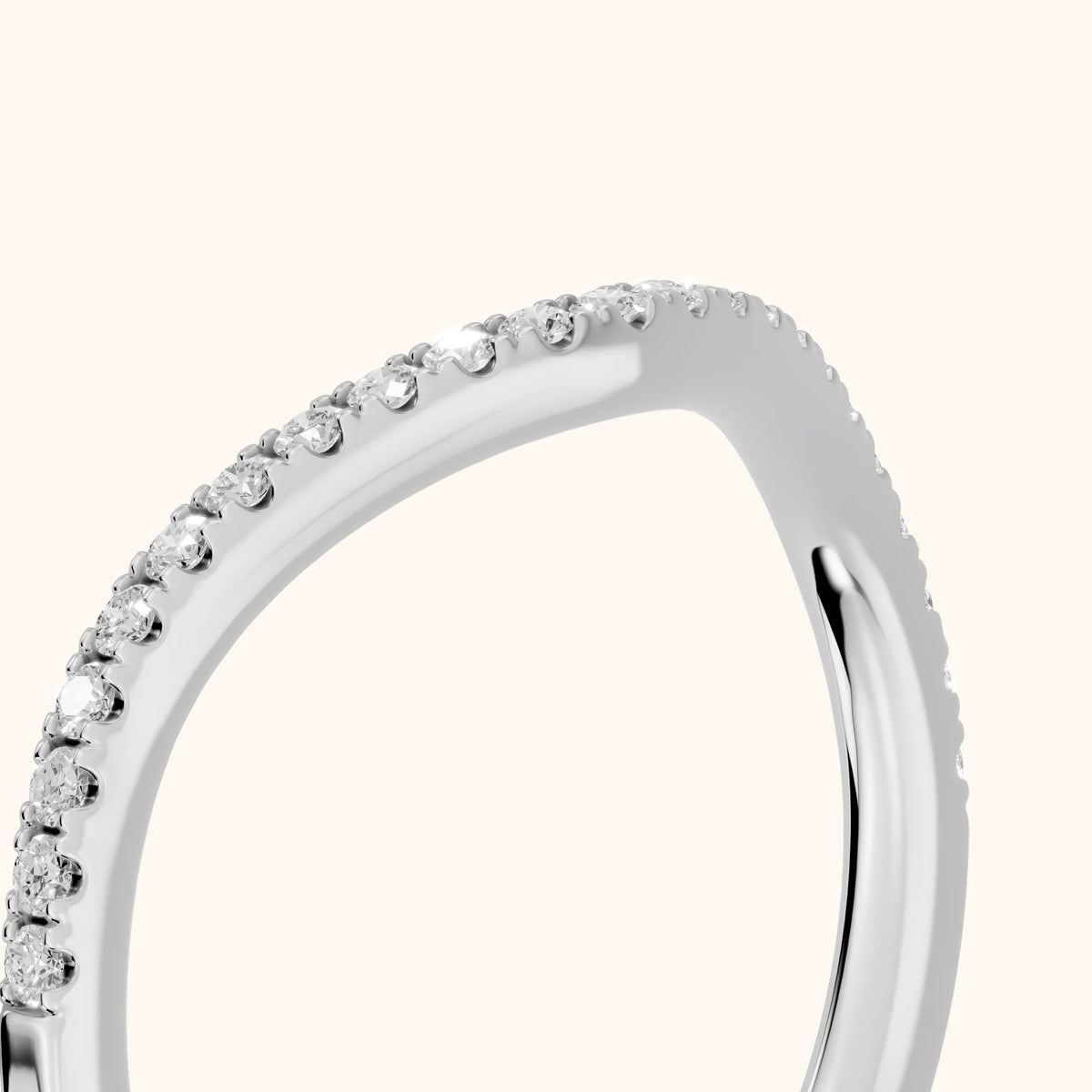 Nila Curved Round Diamond Stackable Ring in White Gold - slant-view