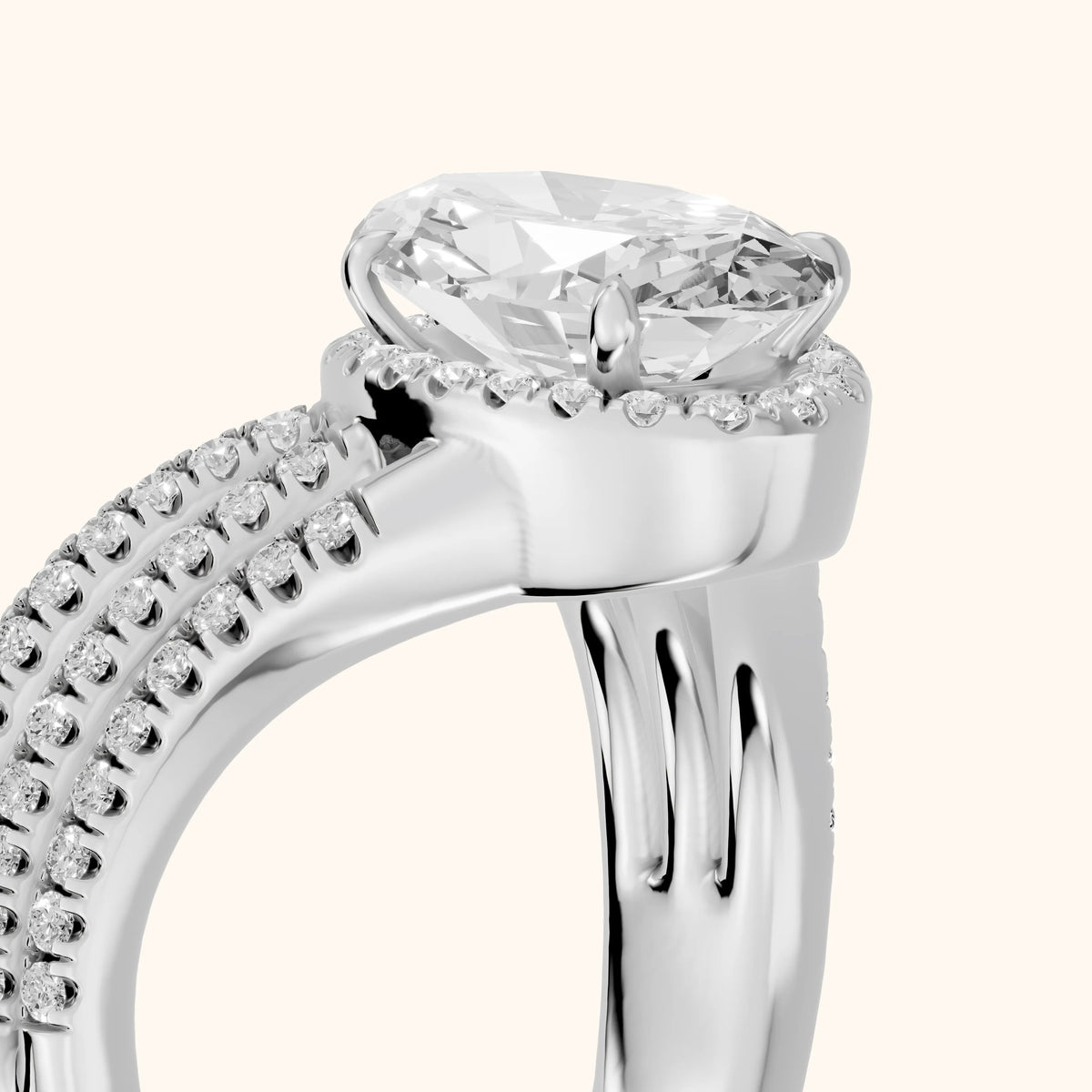 Francesca Chevron Halo Oval Diamond Engagement Ring in Silver - slant-view.webp