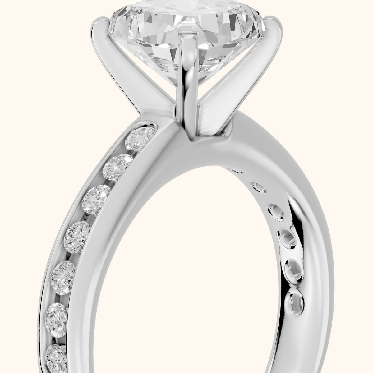 Avalon Channel Set Cushion Diamond Engagement Ring in White Gold - slant-view.webp
