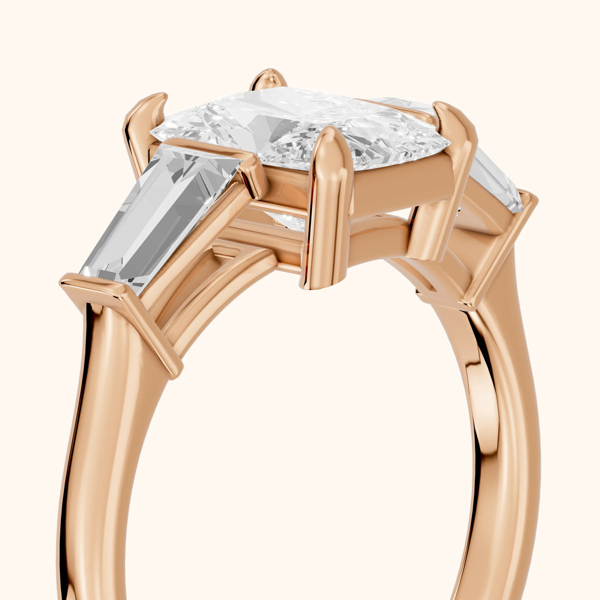 Layla Tapered Baguette Radiant Diamond Engagement Ring in Rose Gold - slant-view.webp