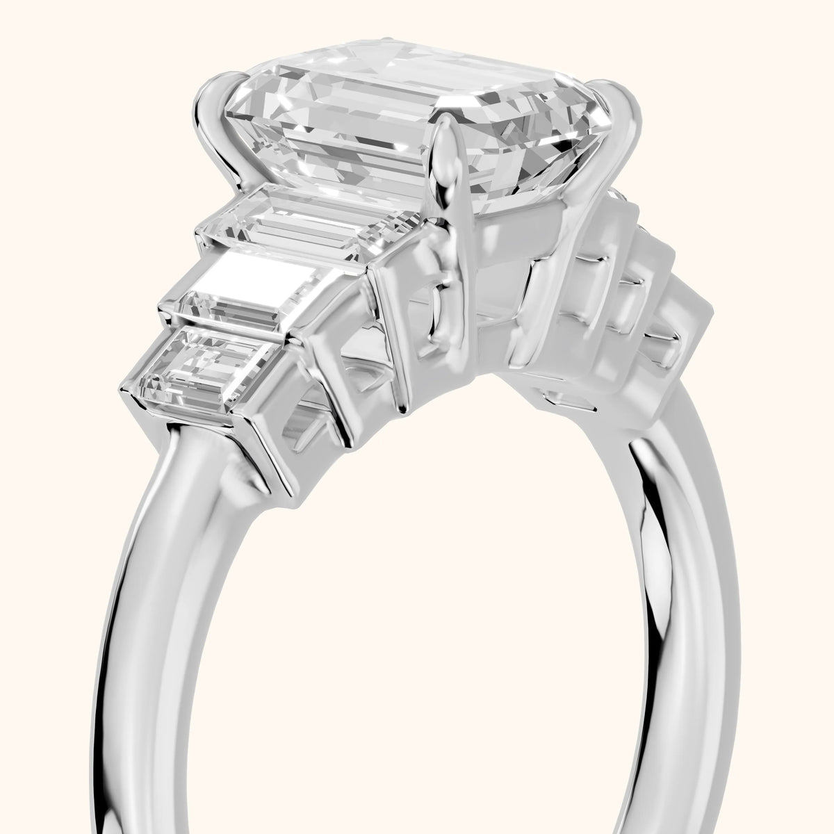 Riviera Graduated Baguette Emerald Diamond Engagement Ring in Platinum - slant-view.webp
