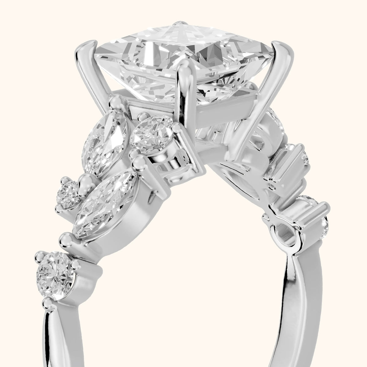 Kelsey Leaf Cluster Princess Diamond Engagement Ring in Platinum - slant-view.webp