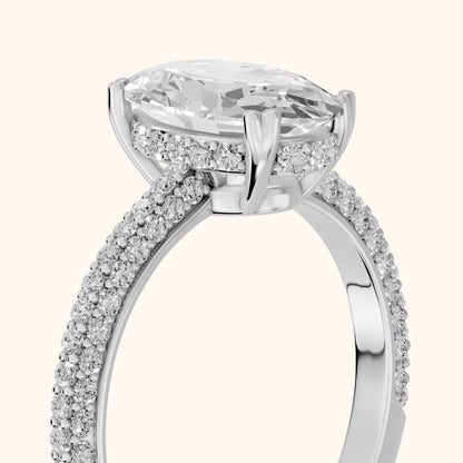 Violet Hidden Halo Pavé Oval Diamond Ring in Silver - slant-view.webp