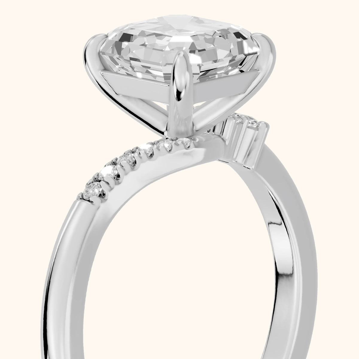 Nicoletta Bypass Pavé Asscher Diamond Engagement Ring in Silver - slant-view.webp