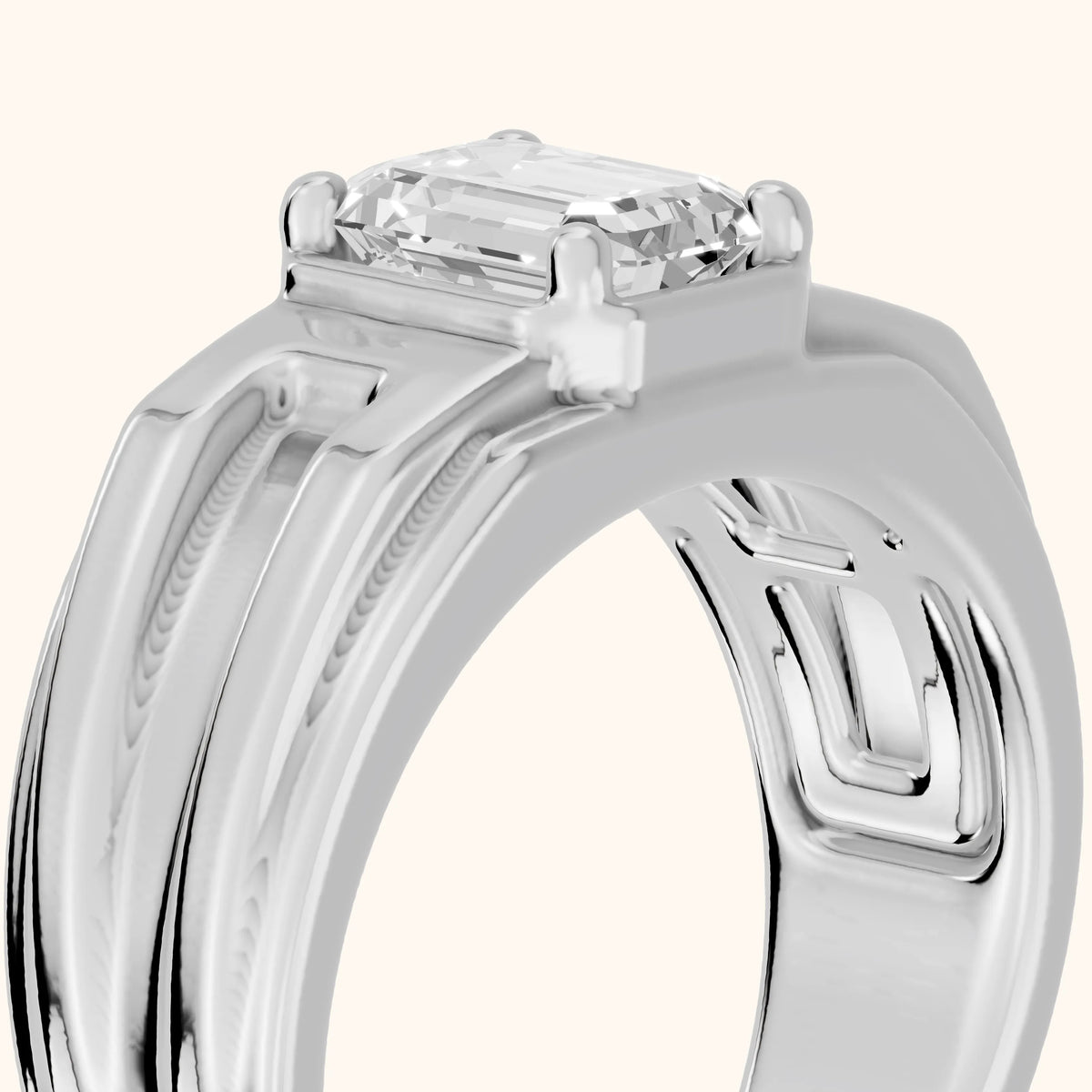 Greer Step Edge Solitaire Emerald Diamond Engagement Ring in Silver - slant-view.webp