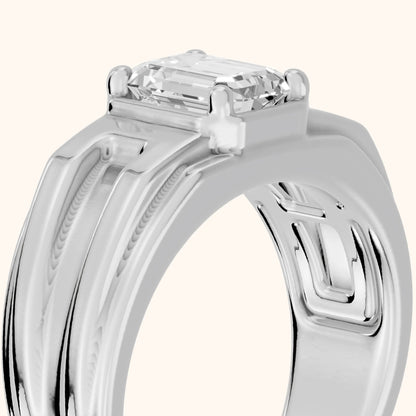 Greer Step Edge Solitaire Emerald Diamond Engagement Ring in Silver - slant-view.webp