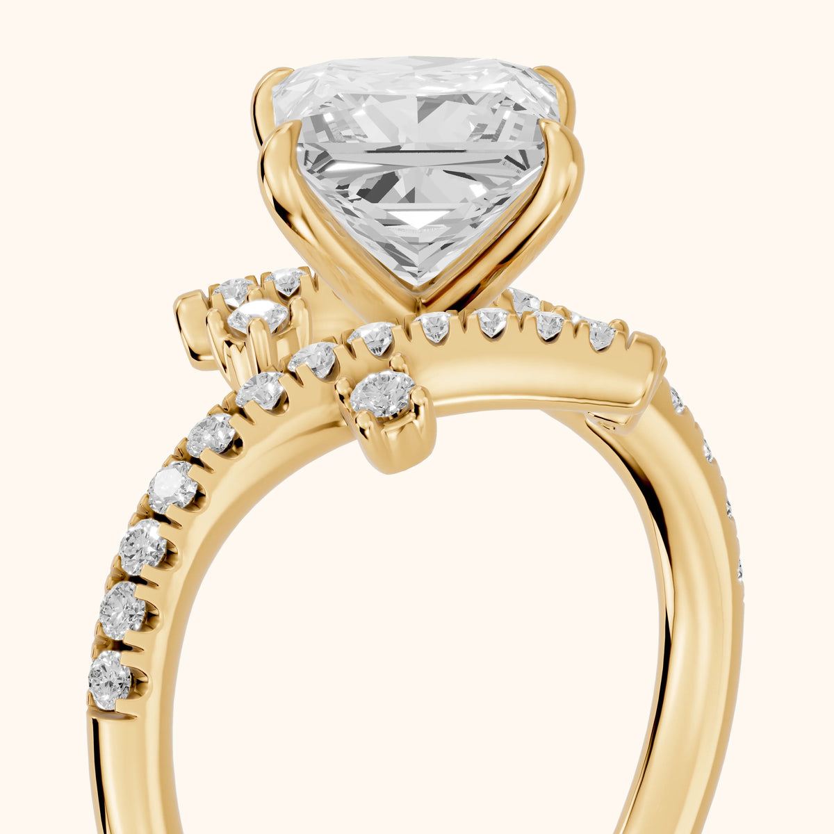Agnes Bypass Pavé Princess Diamond Engagement Ring in Yellow Gold - slant-view.webp