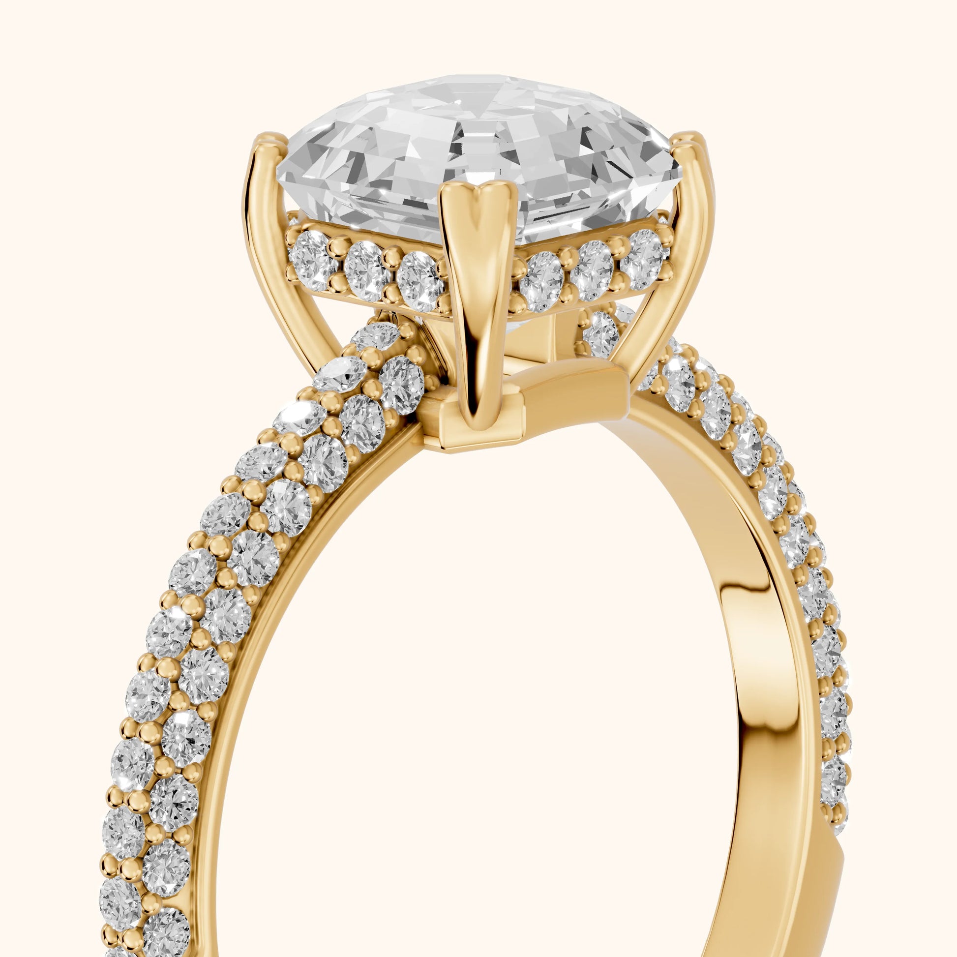 Violet Hidden Halo Pavé Asscher Diamond Ring in Yellow Gold - slant-view.webp