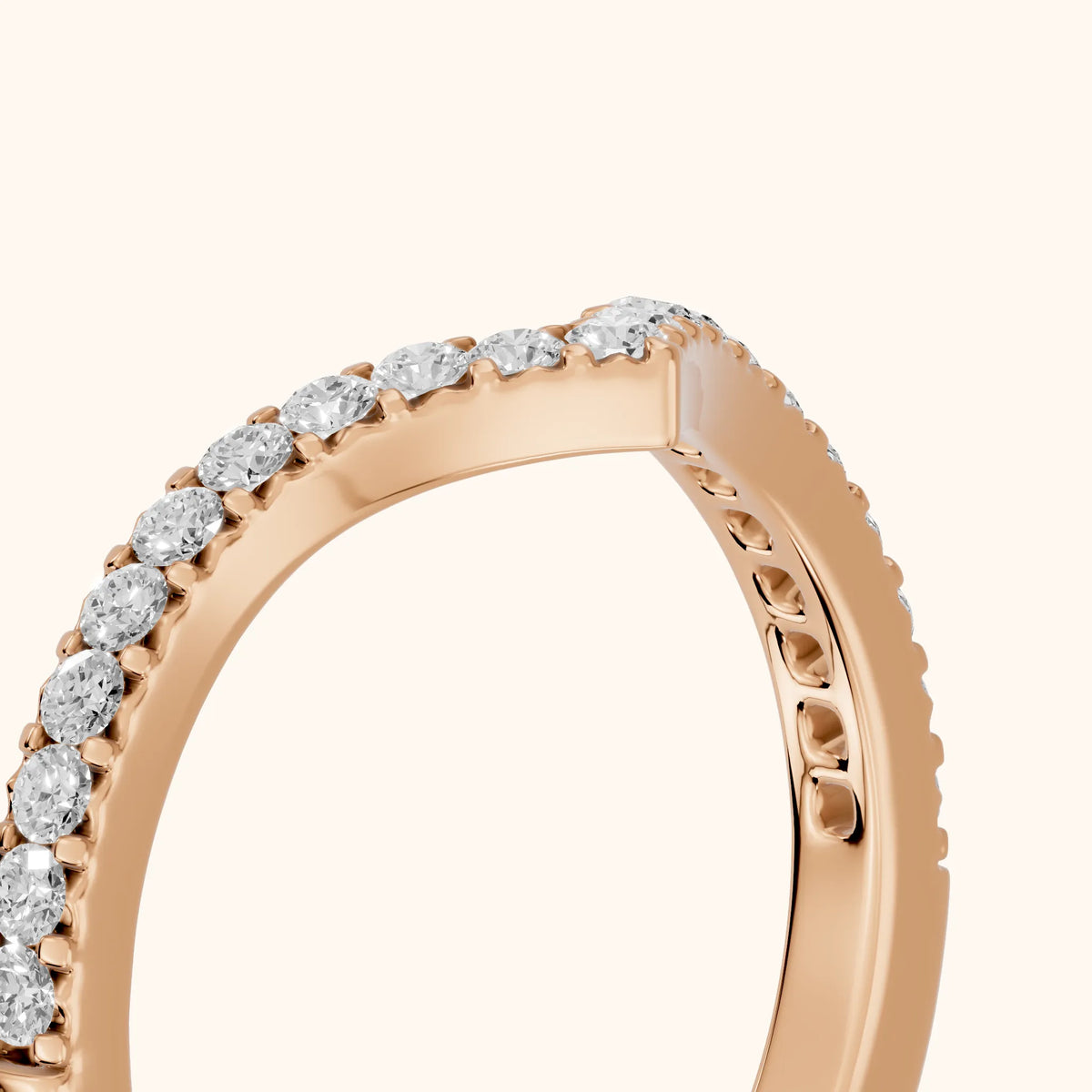 Amelie Curved Pavé Round Diamond Stackable Ring in Rose Gold - slant-view