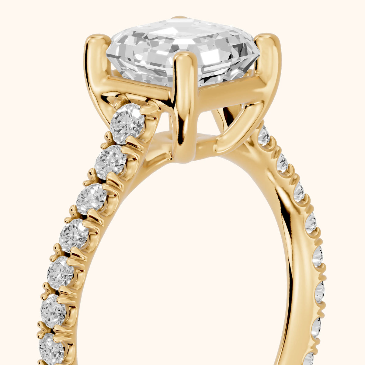 Una Cathedral Pavé Asscher Diamond Engagement Ring in Yellow Gold - slant-view.webp