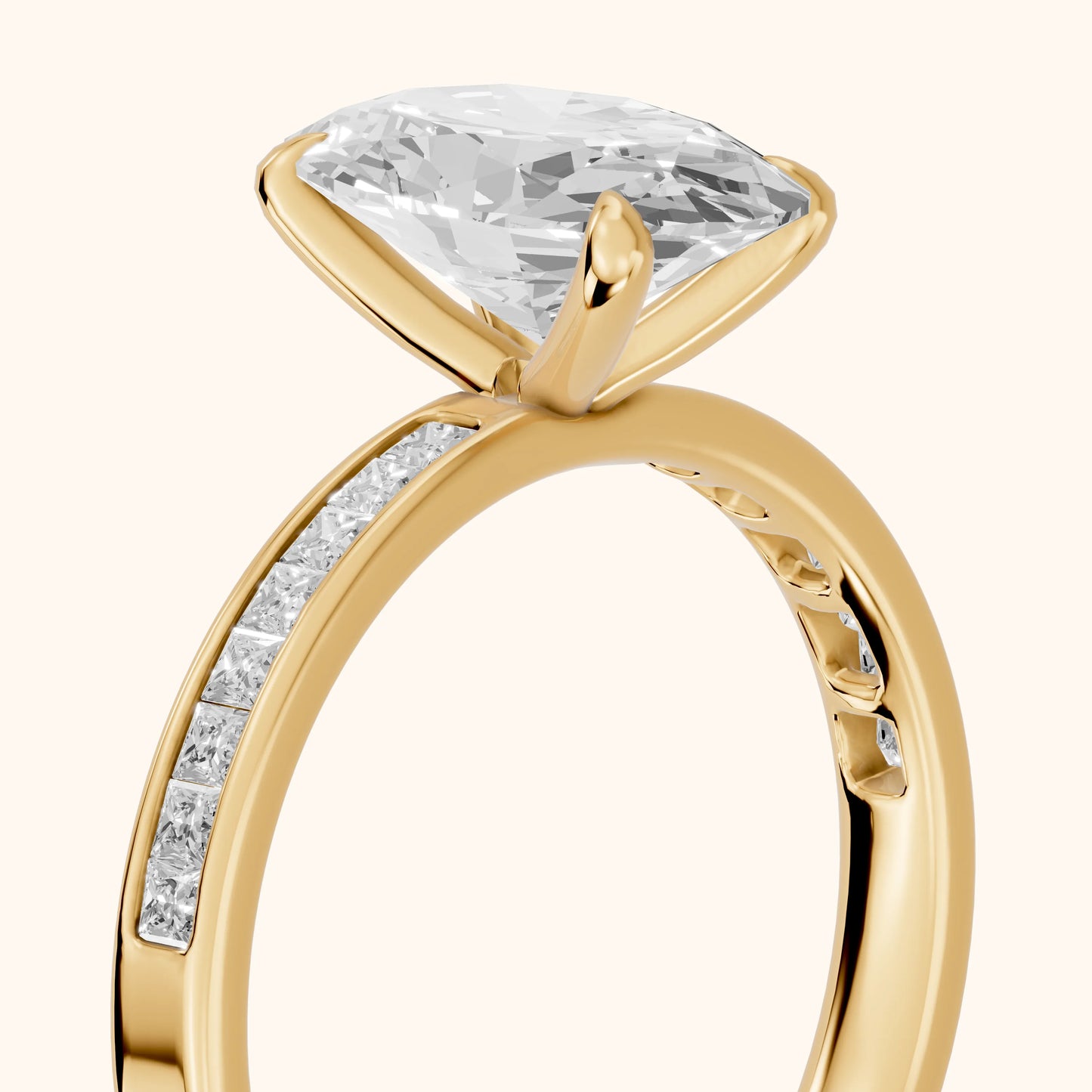 Maren Sidestone Channel Set Oval Diamond Engagement Ring in Yellow Gold - slant-view.webp
