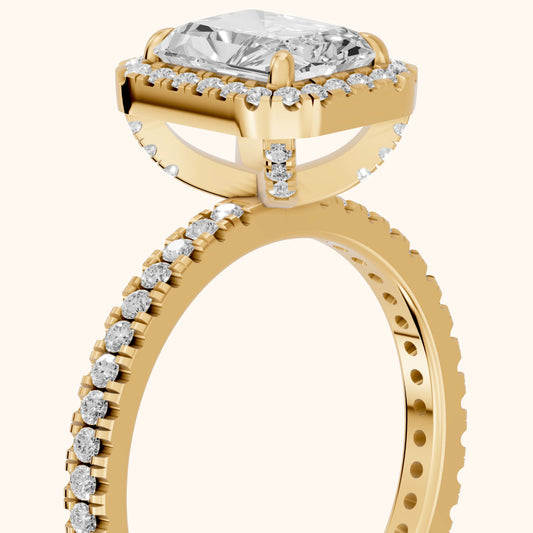 Rosemary Halo Pavé Radiant Diamond Engagement Ring in Yellow Gold - slant-view.webp