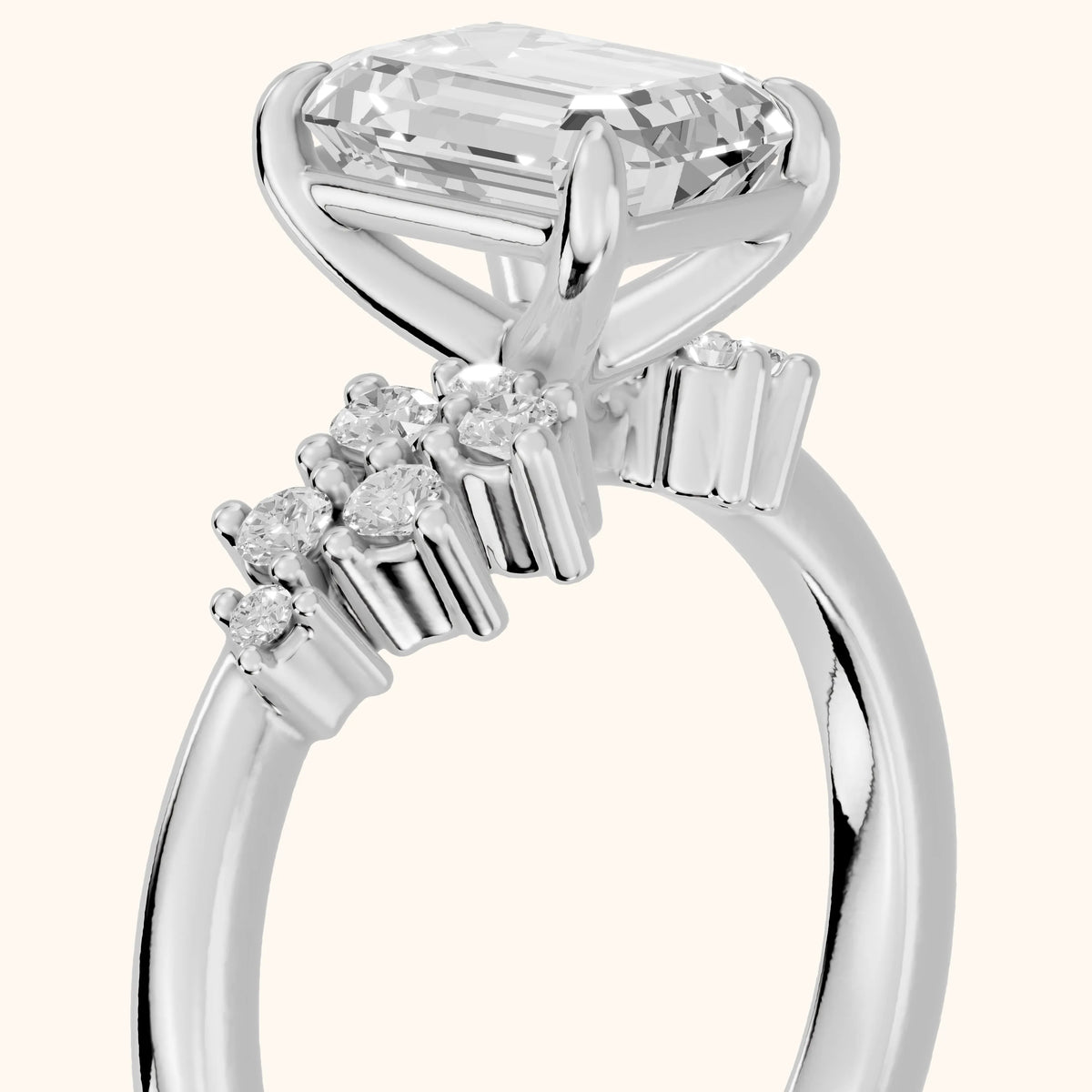 Gina Cluster Emerald Diamond Engagement Ring in White Gold - slant-view.webp