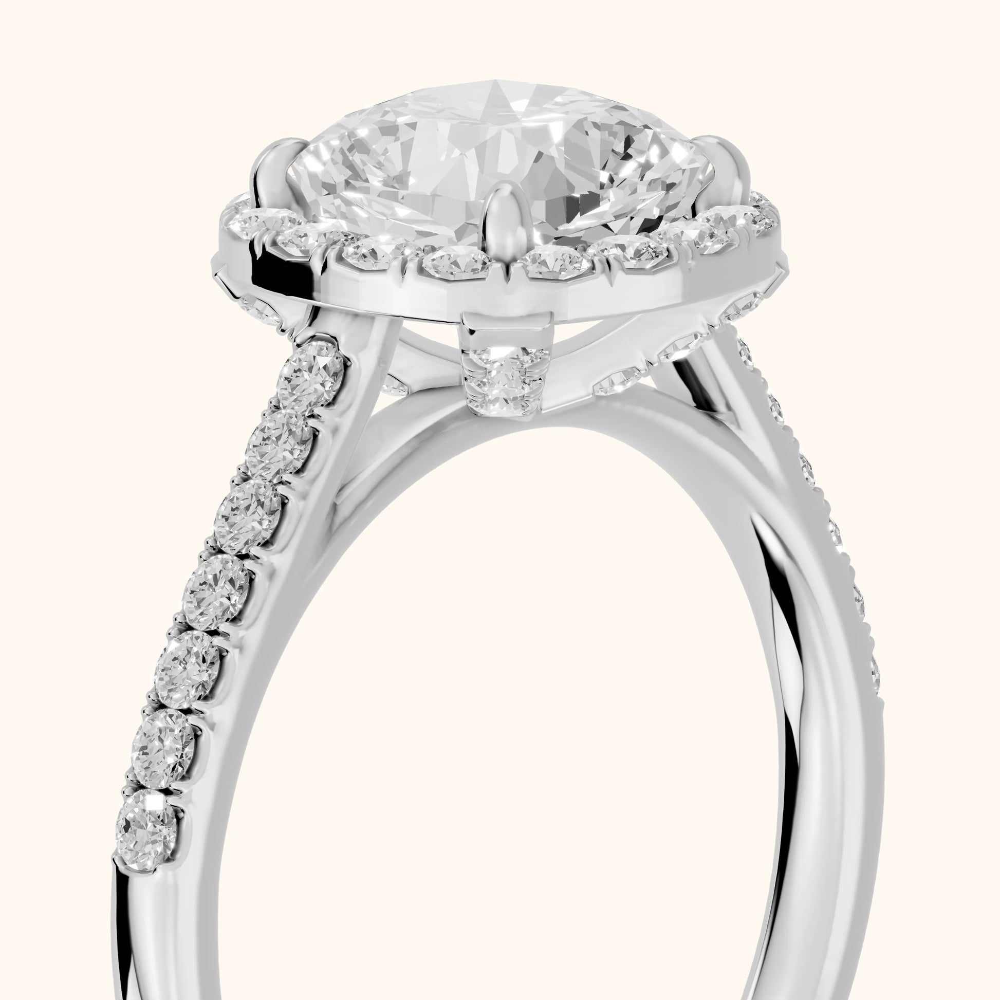 Alma Halo Pavé Cushion Diamond Ring in Platinum - slant-view.webp