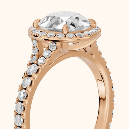 Bella Halo Pavé Round Diamond Engagement Ring in Rose Gold - slant-view.webp