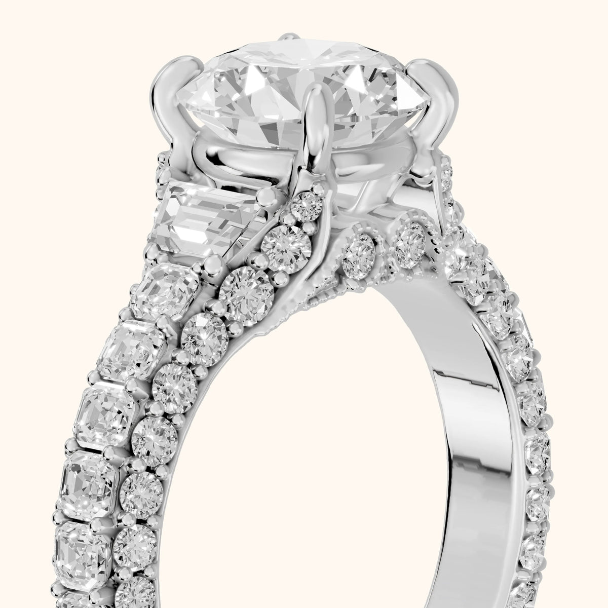 Leora Trapezoid Three-Stone Round Diamond Engagement Ring in White Gold - slant-view.webp