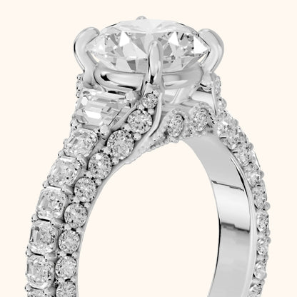 Leora Trapezoid Three-Stone Round Diamond Engagement Ring in White Gold - slant-view.webp