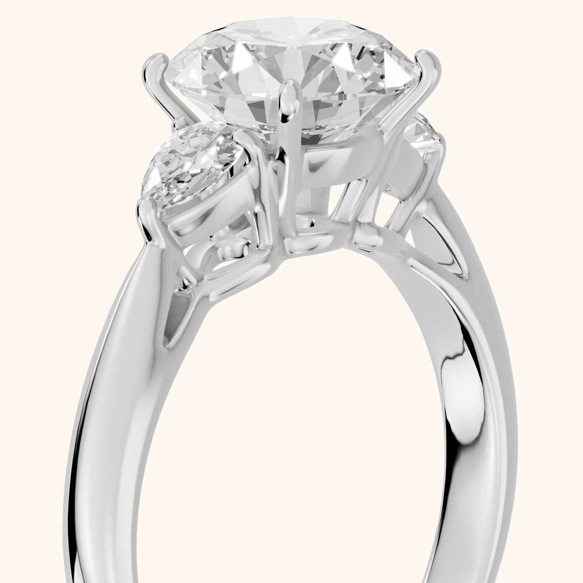 Loretta Three-Stone Cathedral Round Diamond Engagement Ring in White Gold - slant-view.webp