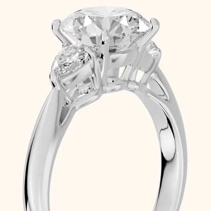 Loretta Three-Stone Cathedral Round Diamond Engagement Ring in White Gold - slant-view.webp