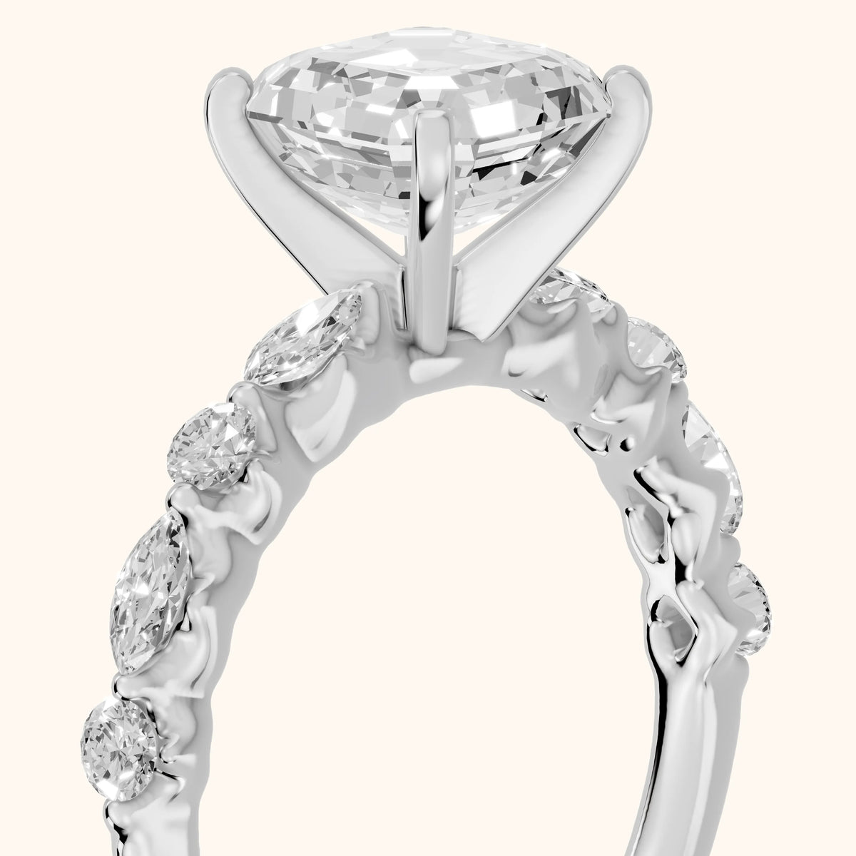 Lidia Leaf Garland Asscher Diamond Engagement Ring in Silver - slant-view.webp