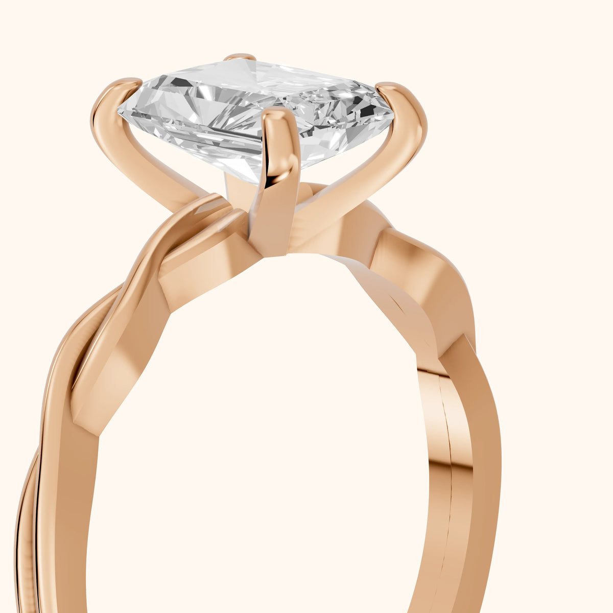 Iris Twist Radiant Diamond Engagement Ring in Rose Gold - slant-view.webp