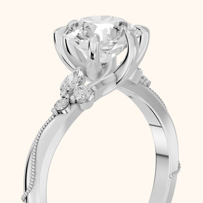 Joanna Milgrain Twist Round Diamond Engagement Ring in White Gold - slant-view.webp