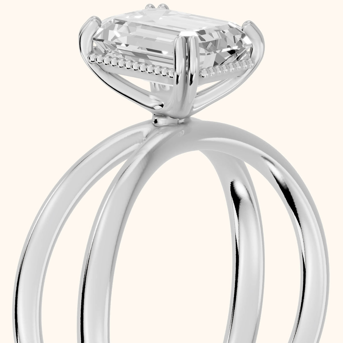 Yvonne Crossover Solitaire Emerald Diamond Engagement Ring in Platinum - slant-view.webp