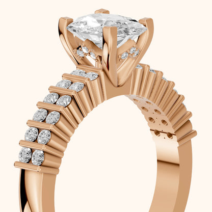 Honor Sidestone Cushion Diamond Engagement Ring in Rose Gold - slant-view.webp