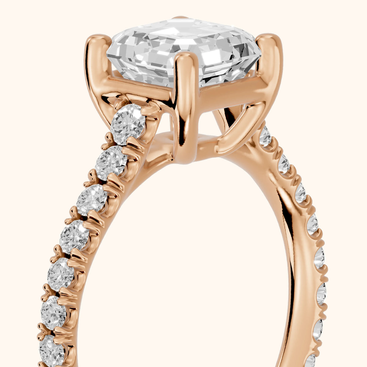 Una Cathedral Pavé Asscher Diamond Engagement Ring in Rose Gold - slant-view.webp