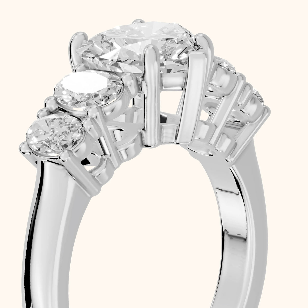 Judith Statement Five-Stone Heart Diamond Engagement Ring in White Gold - slant-view.webp