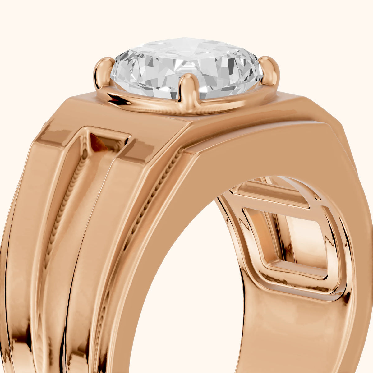 Greer Step Edge Solitaire Cushion Diamond Engagement Ring in Rose Gold - slant-view.webp