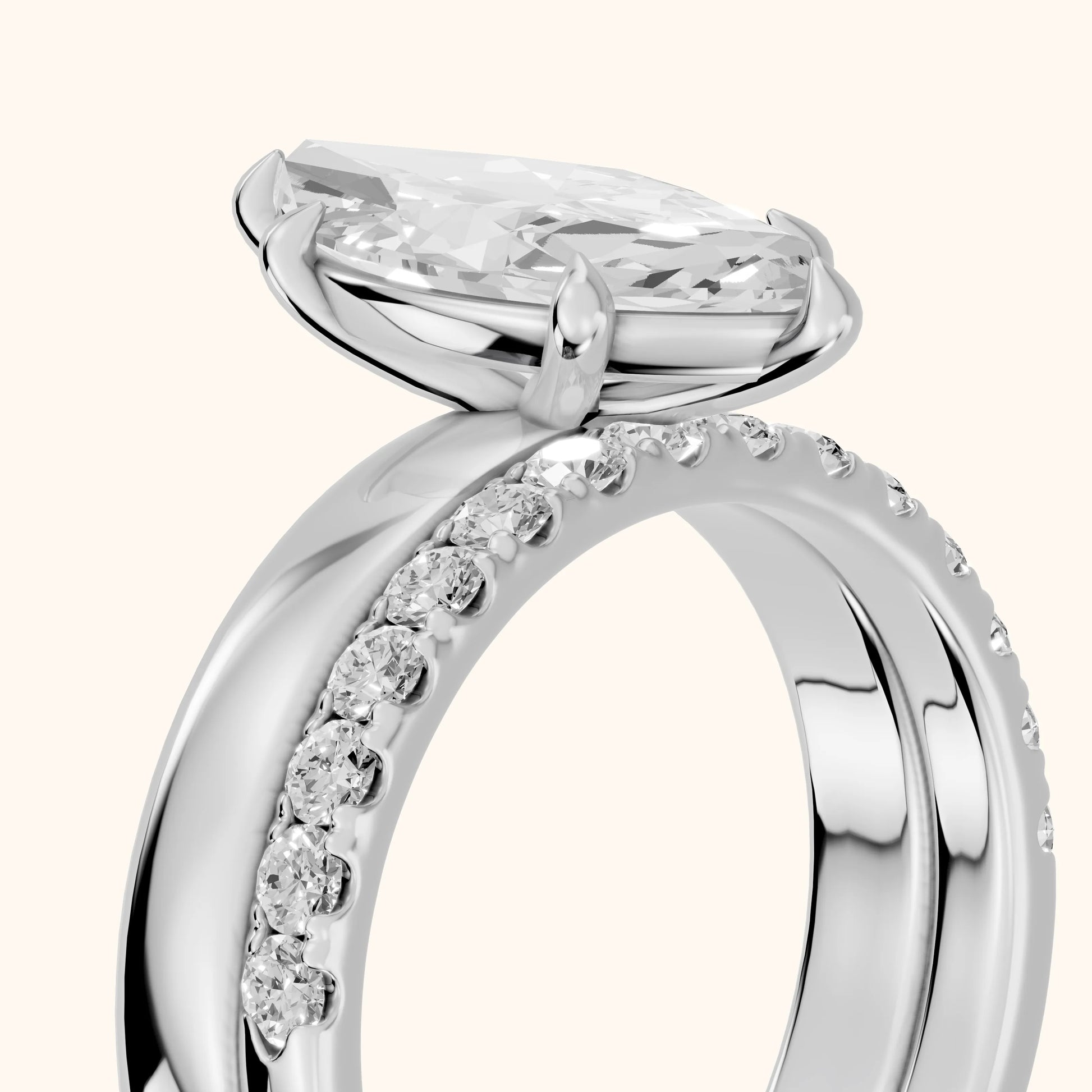 Veda Split Shank Pavé Marquise Diamond Engagement Ring in White Gold - slant-view.webp