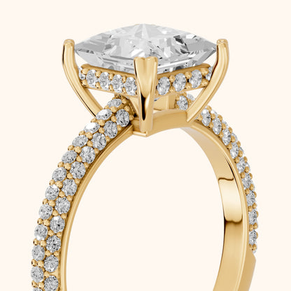 Violet Hidden Halo Pavé Princess Diamond Ring in Yellow Gold - slant-view.webp