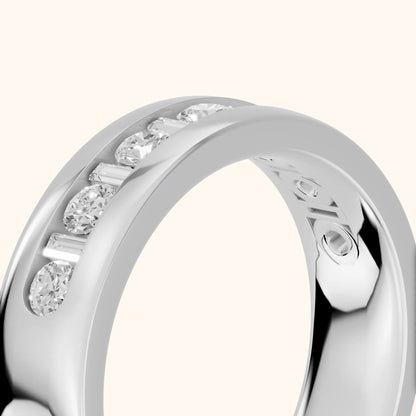 Lydia Channel Set Round & Baguette Diamond Half Eternity Band in White Gold - slant-view