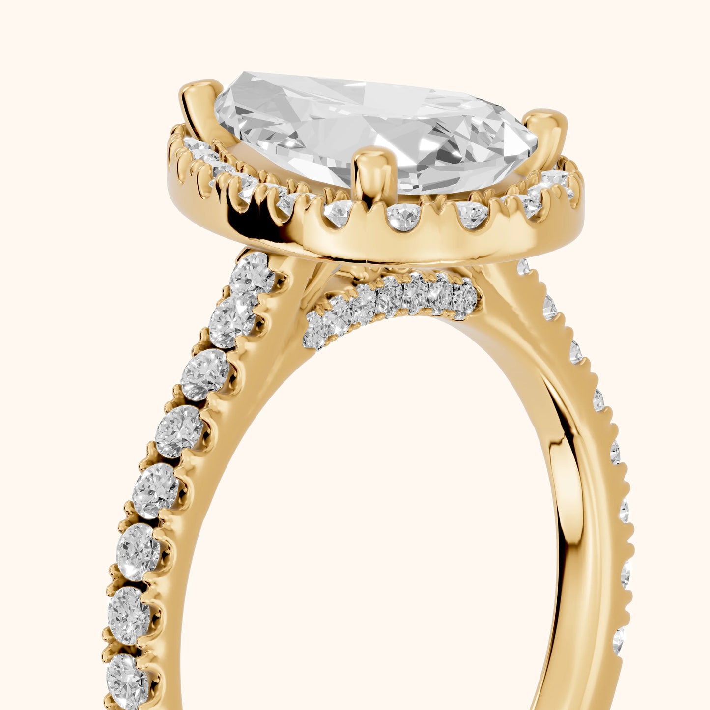 Sophie Halo Pavé Pear Diamond Ring in Yellow Gold - slant-view.webp