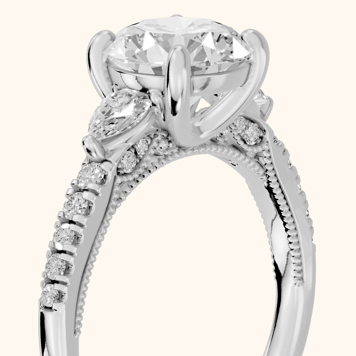 Weston Pear-Side Three-Stone Round Diamond Engagement Ring in Silver - slant-view.webp