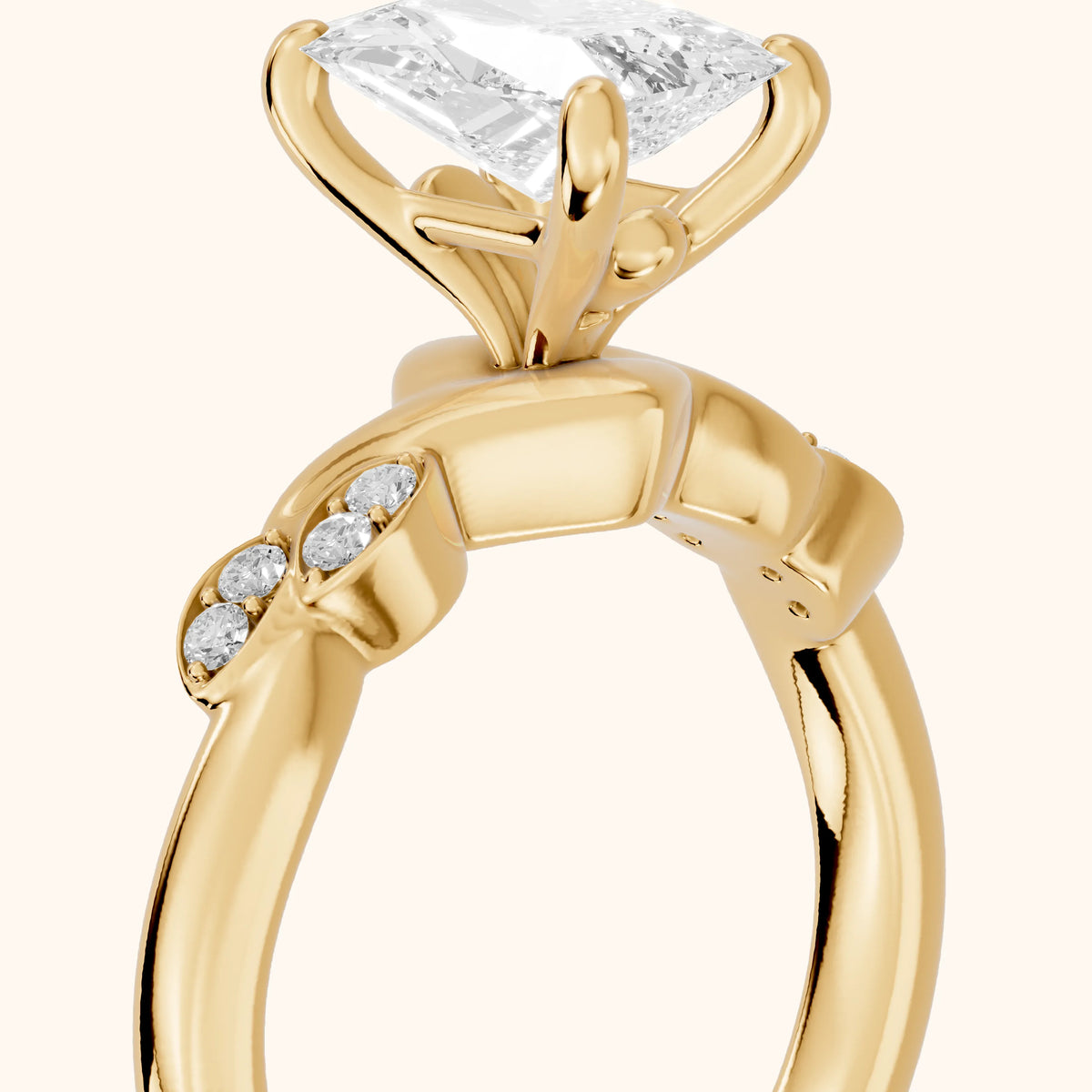 Robin Leaf Twist Radiant Diamond Engagement Ring in Yellow Gold - slant-view.webp