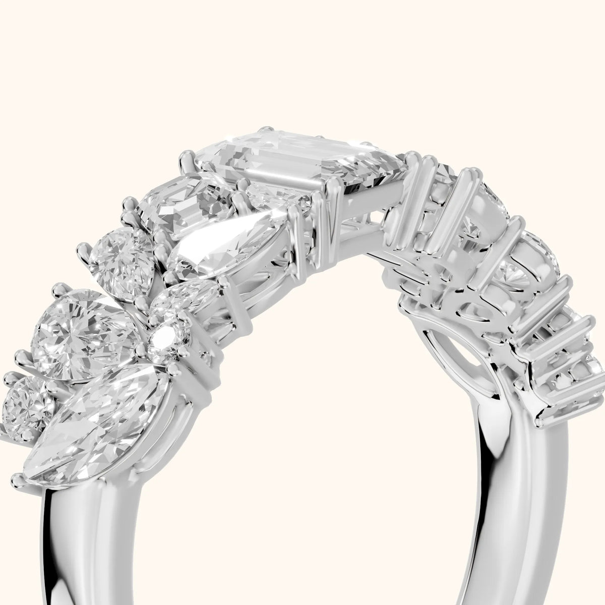 Isha Cluster Emerald & Pear Diamond Anniversary Ring in Silver - slant-view