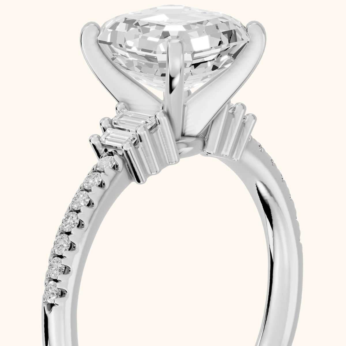 Rhona Baguette Pavé Asscher Diamond Engagement Ring in Silver - slant-view.webp